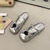 Zapatos Mary Jane con Lazo de Pedrería para Mujer Verano 2025 Nuevos Zapatillas de Suela Blanda con Punta Abierta Sandalias de Boca Baja