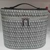 Bolsa de Maquiagem de Couro PU com Padrão Trançado, Bolsa de Maquiagem Portátil em Camadas de Grande Capacidade, Balde de Maquiagem Redondo Portátil para Viagem e Uso Externo para Mulheres