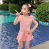 Traje de baño para niña, falda de princesa, manga corta, protector solar, traje de baño de una pieza, lindo traje de baño para niña, estilo coreano