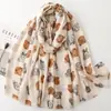 Bufanda con estampado de corazón de oso, tacto de algodón y lino, para mujer, chal artístico de oso de peluche a cuadros estilo coreano, bufanda decorativa de otoño e invierno
