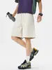 Pantalones cortos deportivos de seda helada de estilo americano de secado rápido para hombre, pantalones cortos de verano holgados de pierna recta hasta la rodilla con cordón, pantalones casuales versátiles de trabajo de longitud media