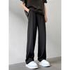 Pantalones casuales de seda de hielo para hombre, de verano, de marca de moda de alta gama, pantalones rectos verticales, pantalones de traje casuales sueltos.