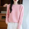 Suéter de Lana Grueso de Cuello Redondo Listo para Usar de Una Sola Línea para Mujer en Otoño e Invierno Nuevo Color Puro Holgado Versátil Suéter de Lana Camiseta Interior de Lana