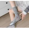 Calcetines de encaje tipo pastel coreano Calcetines hasta la pantorrilla para mujer de color liso sin costuras, retazos, rayas verticales, finos, modernos, de pasarela, holgados