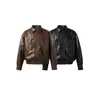 Chaqueta de Cuero PU Retro de Marca Americana Tendencia Nandchn para Hombres y Mujeres, Chaqueta de Motociclista Holgada con Solapa J10075