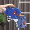 Ropa de Moda para Niño Verano Nuevo Costura Dibujos Animados Manga Corta Pantalones Cortos Conjunto de Dos Piezas Traje de Verano Estilo Occidental para Hombre