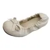 Zapatos de cuero con pajarita retro, sandalias Mary Jane de corte bajo, zapatillas tipo rollo de huevo de color liso para verano, bailarinas