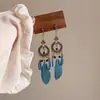 Pendientes de gancho de resina con forma de hoja ovalada y pluma, transfronterizos europeos y americanos, pendientes frescos y sencillos de verano, pendientes de diseño nicho para mujer