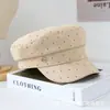 Chapéu Azul Brilhante de Topo Reto Estilo Japonês para Mulheres, Boina Octogonal Outono e Inverno, Boina de Jornaleiro, Chapéu de Moda Versátil, Tendência