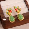 Novos Brincos Gancho de Pedra Natural Chinesa com Borla Pingente de Óleo Estilo Nacional Novo Método Antigo Brincos Coloridos de Esmalte Brincos de Imitação de Jade Hetian