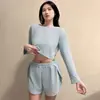 Traje de Pijama de Manga Larga y Pantalones Cortos Holgados de Corte Recto, Estilo Simple y de Moda, Estilo Chica Caliente Europea y Americana, Ropa de Casa