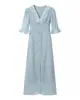 Vestido casual de moda feminina transfronteiriço 2026 estilo europeu e americano com retalhos de renda, gola V, manga curta, estampado para mulheres C93297