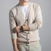 Cárdigan de Lana para Hombre Abrigo Delgado Suéter de Cuello en V Ropa Exterior Color Sólido Tejido Superior de Primavera y Otoño para Hombre Tendencia