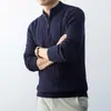 Suéter de punto para hombre de alta calidad, nuevo, grueso, cálido, con cuello de cremallera, color liso, moda casual para hombre
