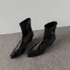 Botas Elásticas Slimming Moda Estilo Britânico 5cm 2026 Outono/Inverno Novas Botas Curtas Bico Quadrado Salto Baixo Plataforma Zíper Traseiro