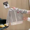 Otoño Línea Hasu Estilo Ins Padre-Hijo Textura Línea Hasu Sudadera Deportiva con Capucha Rayas Cierre Completo