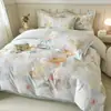 Juego de cuatro piezas de ropa de cama para dormitorio de tela cepillada ecológica 100% algodón con estampado de estilo pastoral, funda de edredón 100% algodón, juego de tres piezas de alta estética para dormitorio