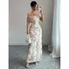 Vestido Feminino Transfronteiriço Europeu e Americano Personalizado Vestido Longo Floral Francês de Um Ombro Slim Fit Cintura Marcada Justo nos Quadris Vestido com Babados