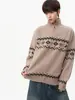 Suéter cardigan de tricô estilo étnico Fair Isle para homens e mulheres, jaqueta casual de outono com zíper e gola alta, top versátil