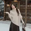 Suéter irregular de gola alta para mulheres, nova coleção outono/inverno 2026, estilo coreano, caimento relaxado, top de malha luxuoso e macio