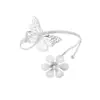 Ventas Directas de Fábrica, Moda Transfronteriza Nuevo Pulsera de Mariposa, Brazalete de Flor de Metal Exagerado, Brazalete Abierto Incrustado con Pedrería