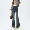 Jeans de Micro-lar Color Gris Cemento Estilo Americano para Mujer 2024 Otoño e Invierno Nuevos Pantalones de Bocina Pequeña Ajustados de Cintura Alta