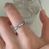 Novo Anel de Diamante Azul Claro com Esmalte Drip Estilo Chinoiserie para Mulheres Anel de Dedo Indicador Retro Acessível Luxo Abertura Ajustável Nova Joia de Mão