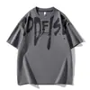Camiseta de Manga Corta para Hombre Verano 2025 Nueva Marca Americana de Moda Holgada Estampada Manga Media Talla Grande Top de Seda Hielo