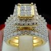 Hesheng desejo Novo anel de princesa quadrado com banho de ouro 18K e diamantes Anel de noivado de luxo europeu e americano conjunto de 2 peças