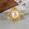 Anillo de Loto Grande de Perla Estilo Francés para Mujer, Diseño de Nicho, Estilo Minimalista, Anillo Único para Dedo Índice, Anillo Elegante Irregular Vintage