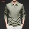 Nova Camisa Polo Masculina Outono 2025 Gola Tesoura Manga Longa Moda Casual Cor Sólida Básica Roupa Masculina