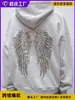 Moda Transfronteriza Conjunto Versátil de Color Sólido Ropa para Mujer Europea y Americana Estilo Dulce y Picante Y2K Sudadera Casual con Lentejuelas de Ala y Pantalones Largos de Moda