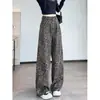 Jeans con estampado de leopardo Chao Li Youhuo para mujer, nuevo estilo verano 2026, de cintura alta, adelgazantes, holgados, de pierna recta, largos hasta el suelo para mujeres petite