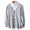 Cardigan de Lana de Cuello en V Nuevo Llegado Chaqueta de Punto para Hombre Suéter de Cachemir Holgado de Color Sólido Manga Larga Casual Versátil 2024