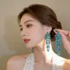 Pendientes de Borla Colgantes de Flor Tachonados con Diamantes de Zircón Azul Transfronterizos para Mujer, Pendientes Exagerados de Personalidad de Lujo Alto Europeo y Americano