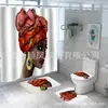 Cortina de Ducha Serie Cabeza de Mujer Morada, Múltiples Diseños Florales, Juego de Tres Piezas para Baño Impreso Digitalmente, Juego de Cuatro Piezas, Gran Cantidad, Excelente Precio