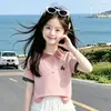 Conjunto Doce e Fashion para Crianças Maiores, Estilo Verão Leve, Camiseta Polo Manga Curta Doce de Desenho Animado, Saia Fofa, Conjunto de Duas Peças