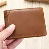Cartera de Cuero Genuino Transversal Corta Ultra Delgada para Hombre Billetera de Cuero para Hombre Clip para Dinero Portatarjetas Cartera de Piel de Vaca