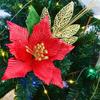 Envío Gratis Directo de Fábrica Transfronterizo Polvo Dorado Flor de Navidad Decoraciones de Árbol de Navidad Accesorios de Flores Hechos a Mano Colgante con Polvo Dorado Espolvoreado