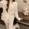 Nova gola de boneca de renda de desenho animado algodão nuvem manga longa pijama feminino primavera outono inverno doce vento roupas de casa atacado