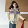 Novo suéter com capuz estilo Fair Isle para meninas, suéter de malha com zíper estilo coreano, peça de cima versátil para usar como outer wear na primavera e no outono
