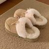 Zuecos Birkenstock de Invierno Cálidos con Suela Gruesa y Aumento de Altura, Estilo Coreano con Lazo, Calzado para Exteriores, Pantuflas de Algodón Felpudas para Mujer Ins