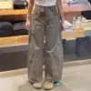 Calça Cargo Wide-Leg Estilo Retrô Americano Plus Size Feminina para Outono, Calça Cimitarra de Perna Reta Emagrecedora para Figura em Formato de Pera