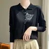 Suéter de Lã Penteada Feminino Solto Redutor de Idade Seda de Amora Manga Longa Fino Gola Polo Interna Estilo Ocidental Camisa Base