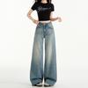 Pantalones vaqueros de pierna ancha estilo americano retro 2025, pantalones de pierna recta para chica atractiva, pantalones de mujer, pantalones azules retro largos