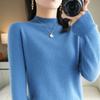 Venta al por mayor 2024 Otoño e Invierno Nuevo Suéter Corto para Mujer Estilo Coreano Cuello Alto Medio Jersey Holgado Color Sólido Tejido Camiseta Básica