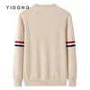 Calibre 12 tejido liso raya contrastante corte ajustado cachemira pura cuello redondo hombro normal simple casual tejido para hombre