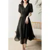 Vestido Perlado de Tencel con Mangas Abullonadas, Moda Femenina Nueva Verano 2026, Vestido Largo de Malla con Cuello en V