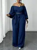 European and American Foreign Trade Cross-Border 2026 Plus-Size Women's Off-Shoulder Fashion Top Set with Tie-Up Straight-Leg Pants Two-Piece Set