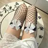 Medias largas sexys con ribete de encaje para mujer, medias de rejilla finas estilo japonés, calcetines negros hasta la rodilla